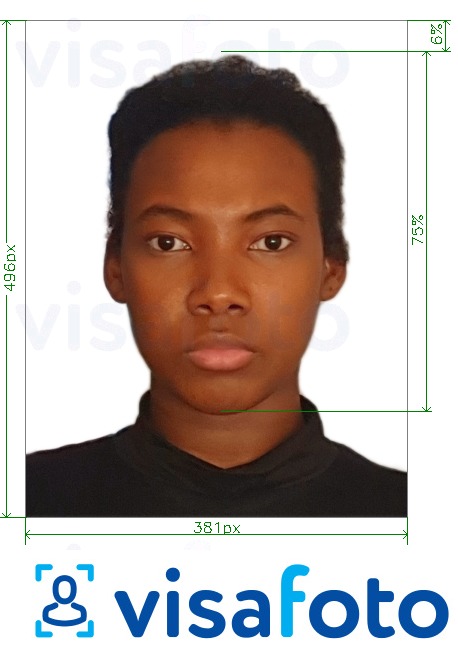 Exemple de foto per a Visa en línia d'Angola 381x496 píxels amb la mida exacta especificada