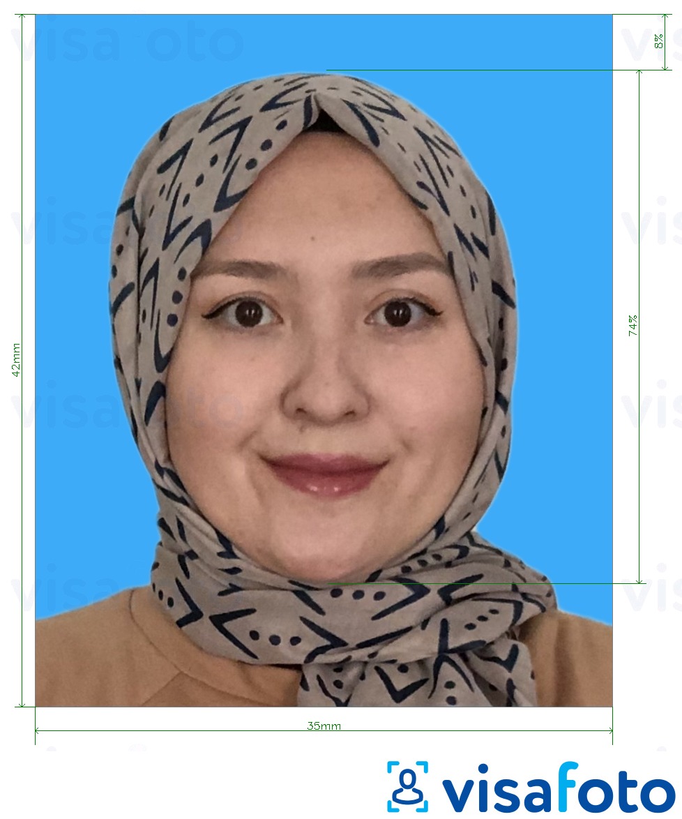 Exemple de foto per a Certificat d'emergència de Brunei (Sijil Darurat) 3.5x4.2 cm (35x42 mm) amb la mida exacta especificada