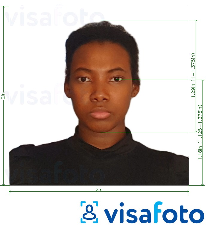 Exemple de foto per a El passaport del Congo (Brazzaville) 2x2 polzades (d'EUA, Canadà, Mèxic) amb la mida exacta especificada