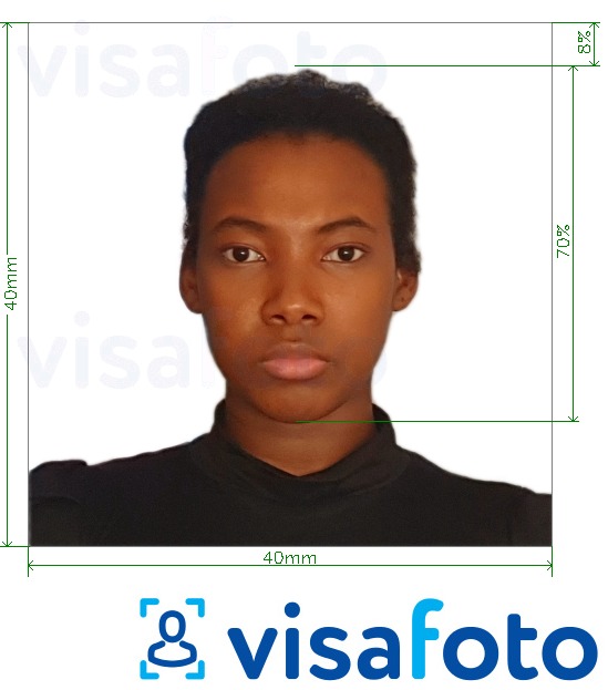 Exemple de foto per a Passaport Congo (Brazzaville) 4x4 cm (40x40 mm) amb la mida exacta especificada