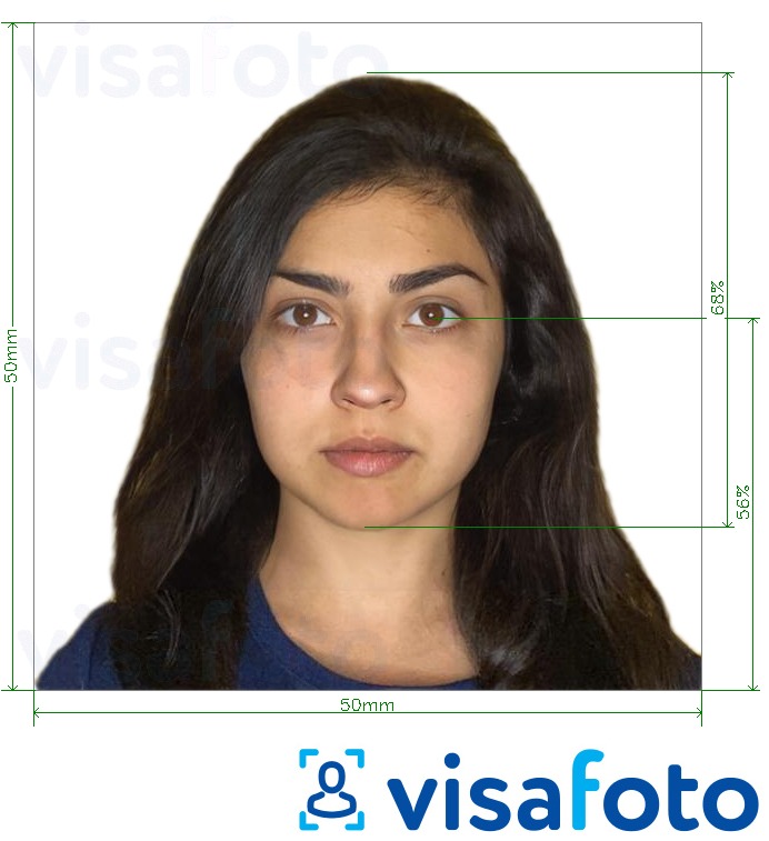 Exemple de foto per a Visa de Xile 5x5 cm amb la mida exacta especificada