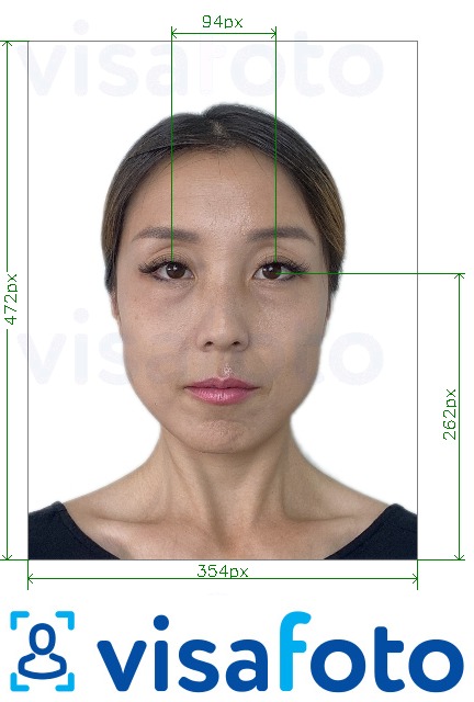 Exemple de foto per a Xina de 354x472 píxels amb els ulls en línies transversals amb la mida exacta especificada