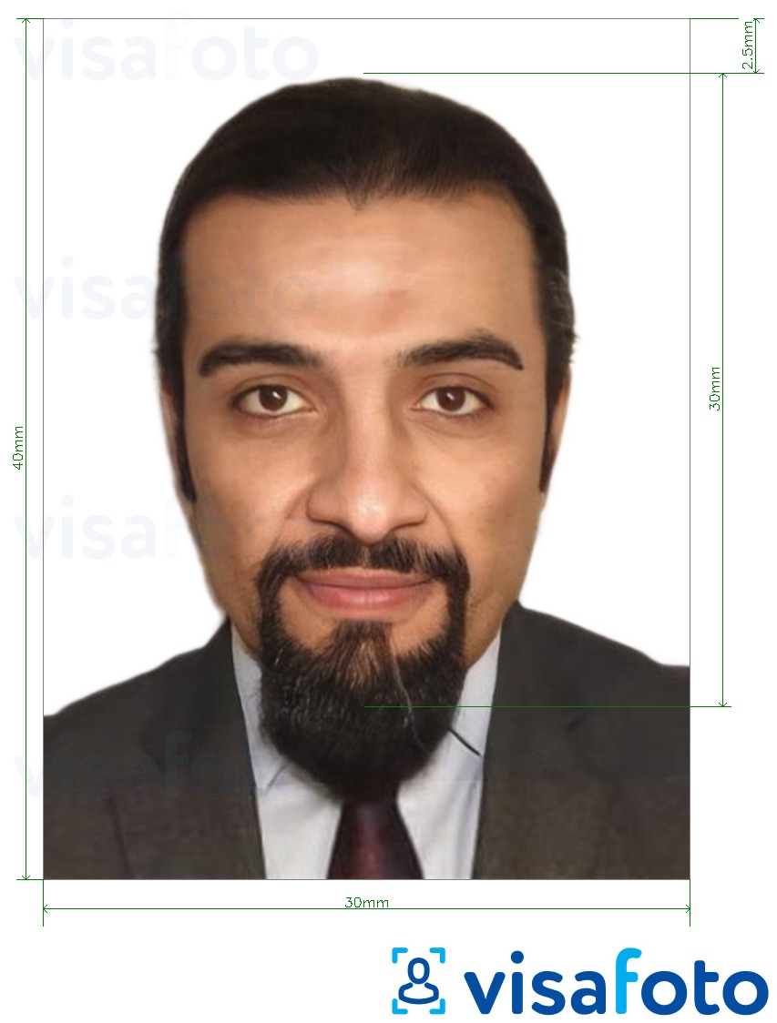 Exemple de foto per a Visa d'Etiòpia fora de línia 3x4 cm (30x40 mm) amb la mida exacta especificada