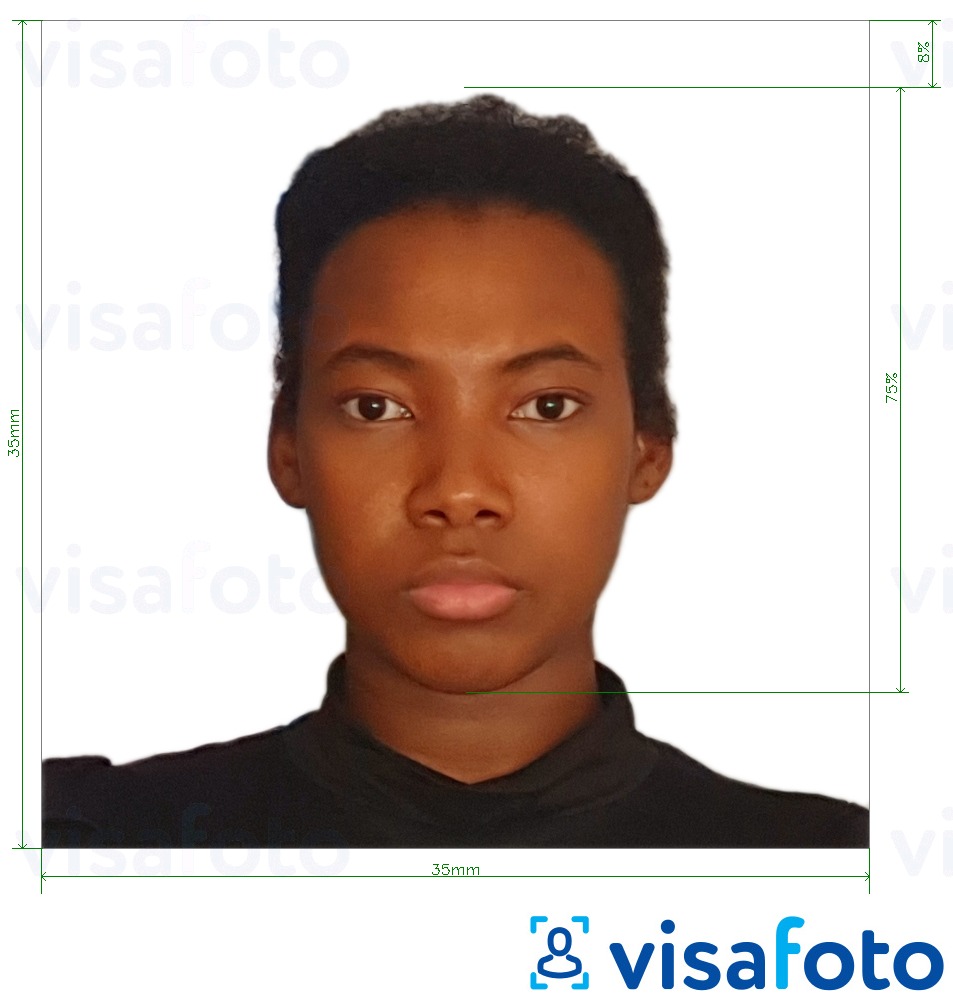 Exemple de foto per a Visa Gabon 35x35 mm (3.5x3.5 cm) amb la mida exacta especificada