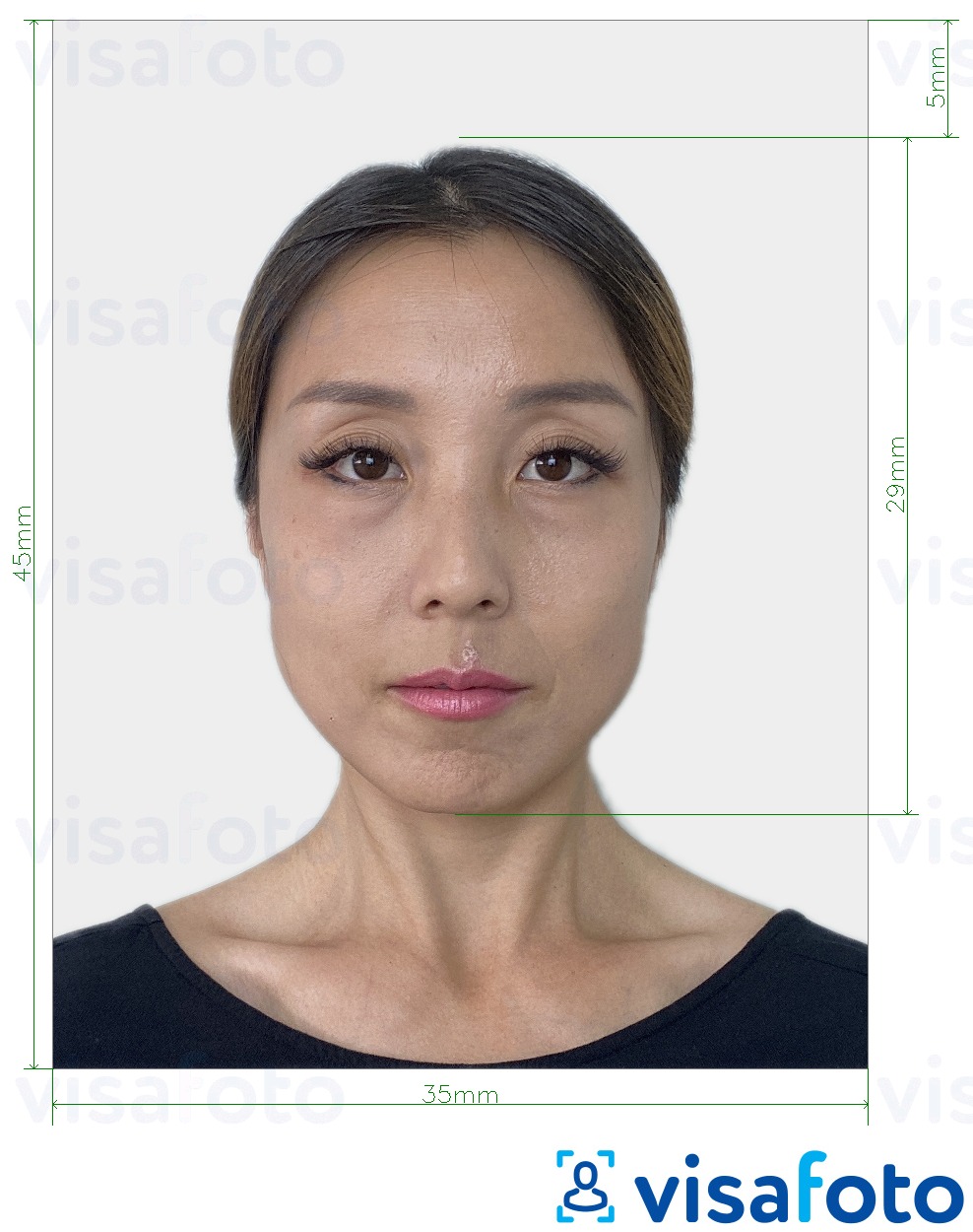 Exemple de foto per a Japó Visa electrònica 35x45 mm amb la mida exacta especificada