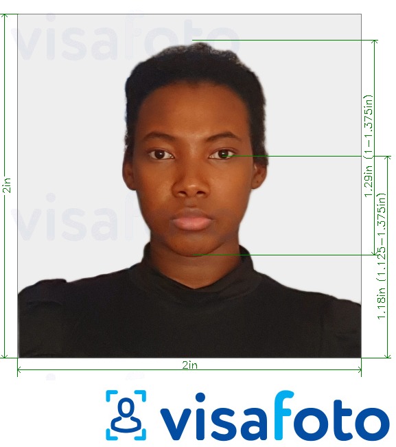 Exemple de foto per a Passaport de Kenya 2x2 polzades (51x51 mm, 5x5 cm) amb la mida exacta especificada