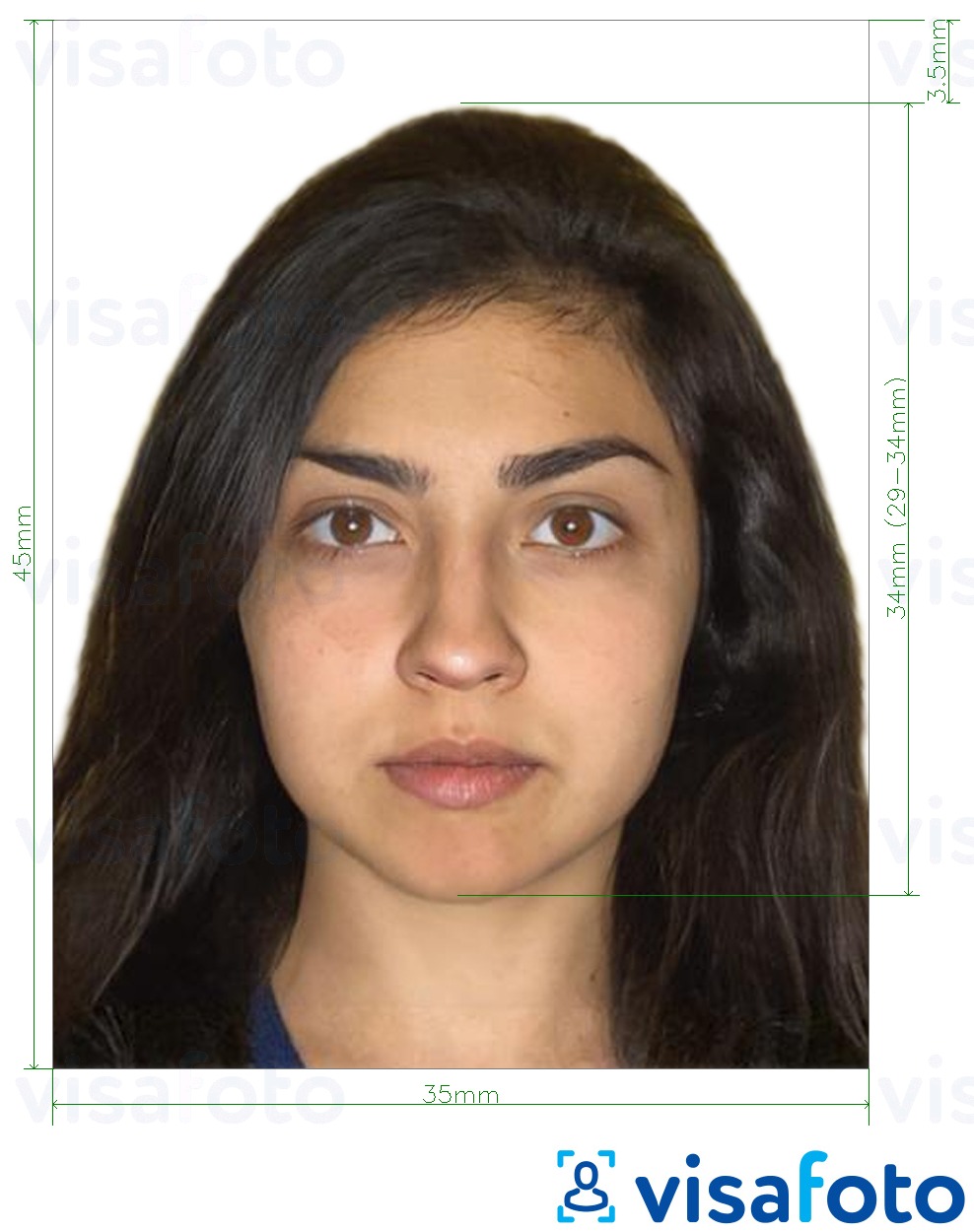 Exemple de foto per a Passaport Pakistan de 35x45 mm amb la mida exacta especificada