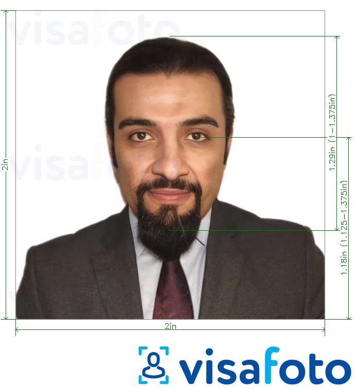 Exemple de foto per a Passaport de Tunísia de 2x2 polzades (d'EUA) amb la mida exacta especificada