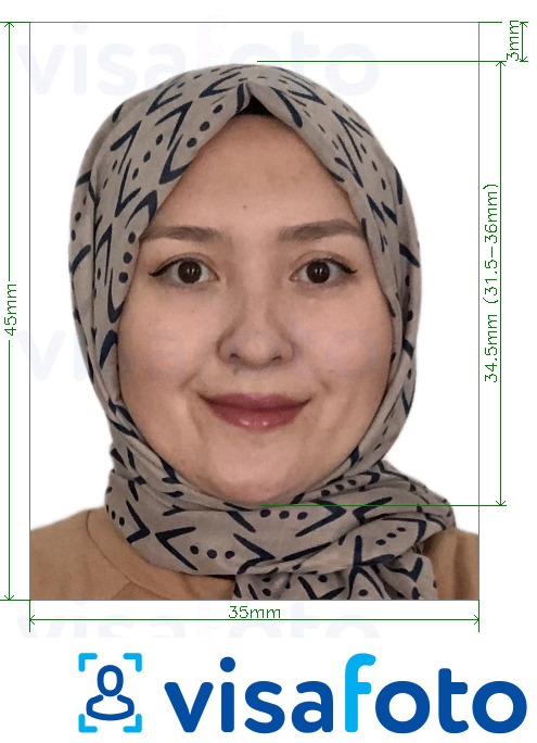 Exemple de foto per a Visa d'Uzbekistan 3,5x4,5 cm (35x45 mm) amb la mida exacta especificada