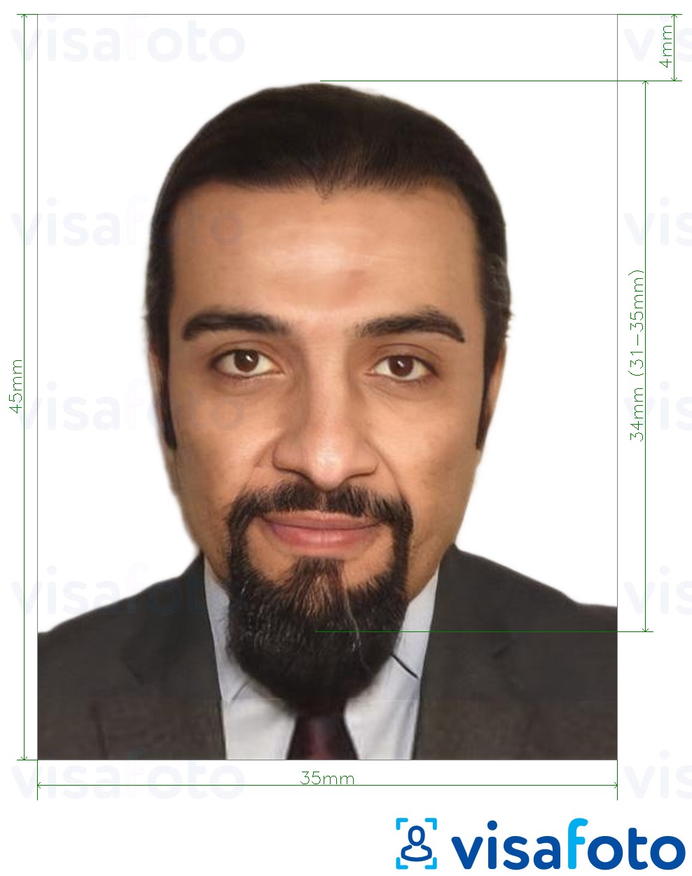 Exemple de foto per a Llibre de família dels Emirats Àrabs Units 35x45 mm amb la mida exacta especificada