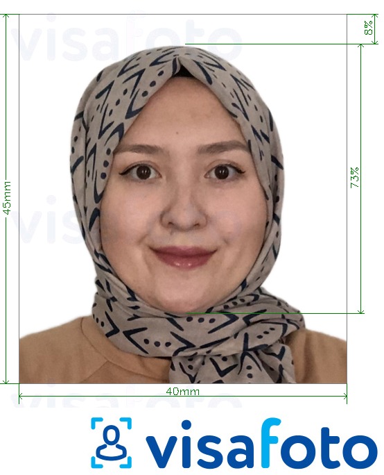 Exemple de foto per a Passaport de l'Afganistan 4x4.5 cm (40x45 mm) amb la mida exacta especificada