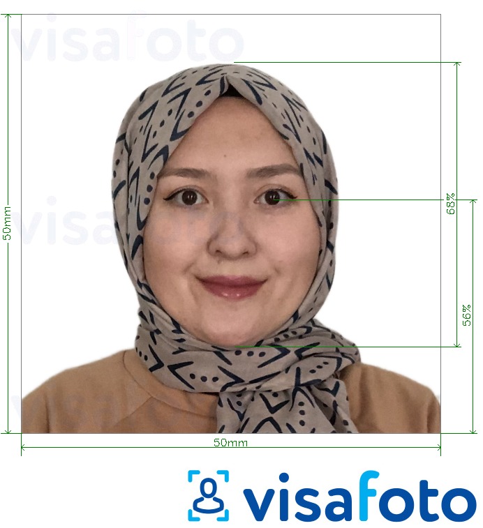 Exemple de foto per a Passaport d'Afganistan 5x5 cm (50x50 mm) amb la mida exacta especificada