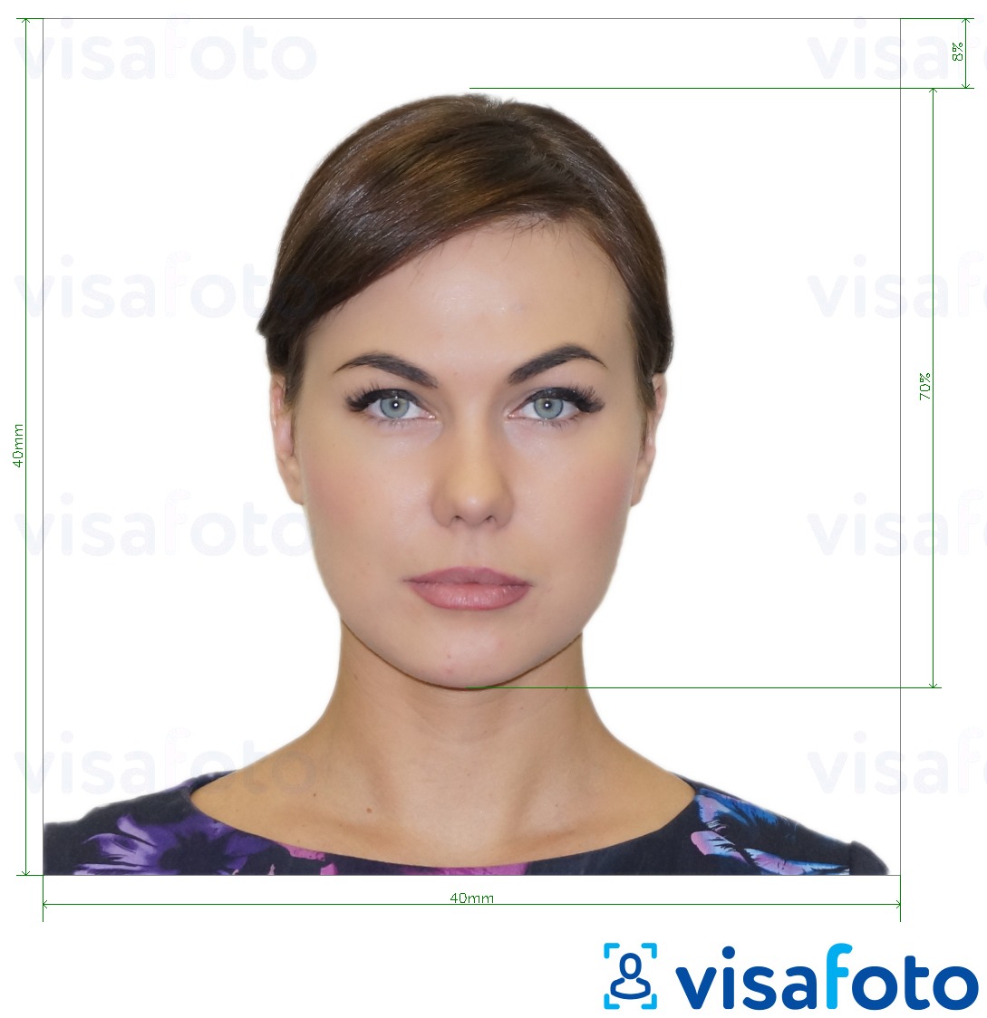 Exemple de foto per a Visa d'Argentina 4x4 cm (40x40 mm) amb la mida exacta especificada