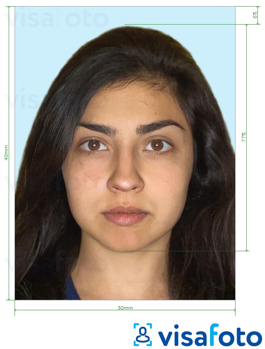 Exemple de foto per a Fitxa d'identitat d'Azerbaidjan 30x40mm (3x4 cm) amb la mida exacta especificada