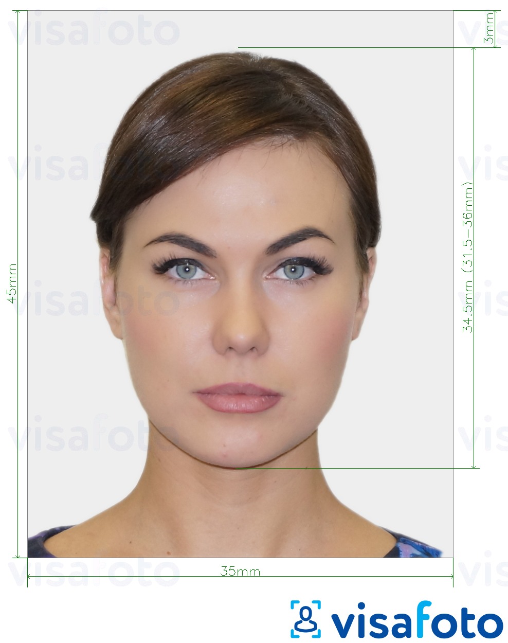 Exemple de foto per a Suïssa Visa 35x45 mm (3.5x4.5 cm) amb la mida exacta especificada
