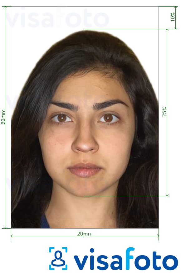 Exemple de foto per a Xile Visa 2x3 cm amb la mida exacta especificada
