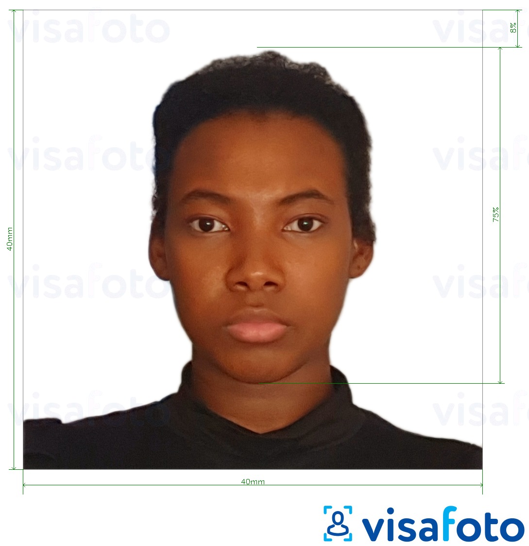 Exemple de foto per a Passaport Camerun 4x4 cm (40x40 mm) amb la mida exacta especificada
