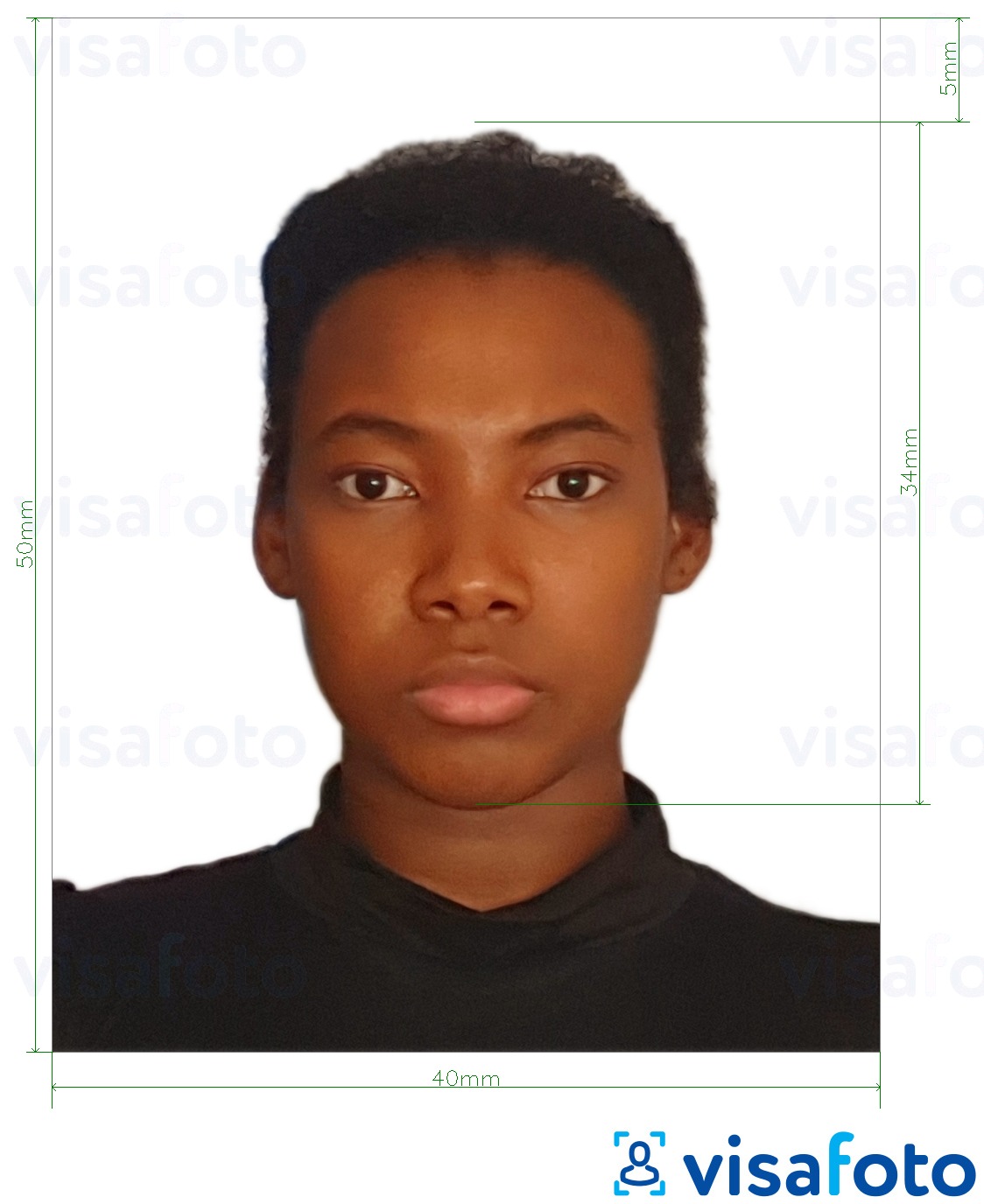Exemple de foto per a Passaport Camerun 4x5 cm (40x50 mm) amb la mida exacta especificada
