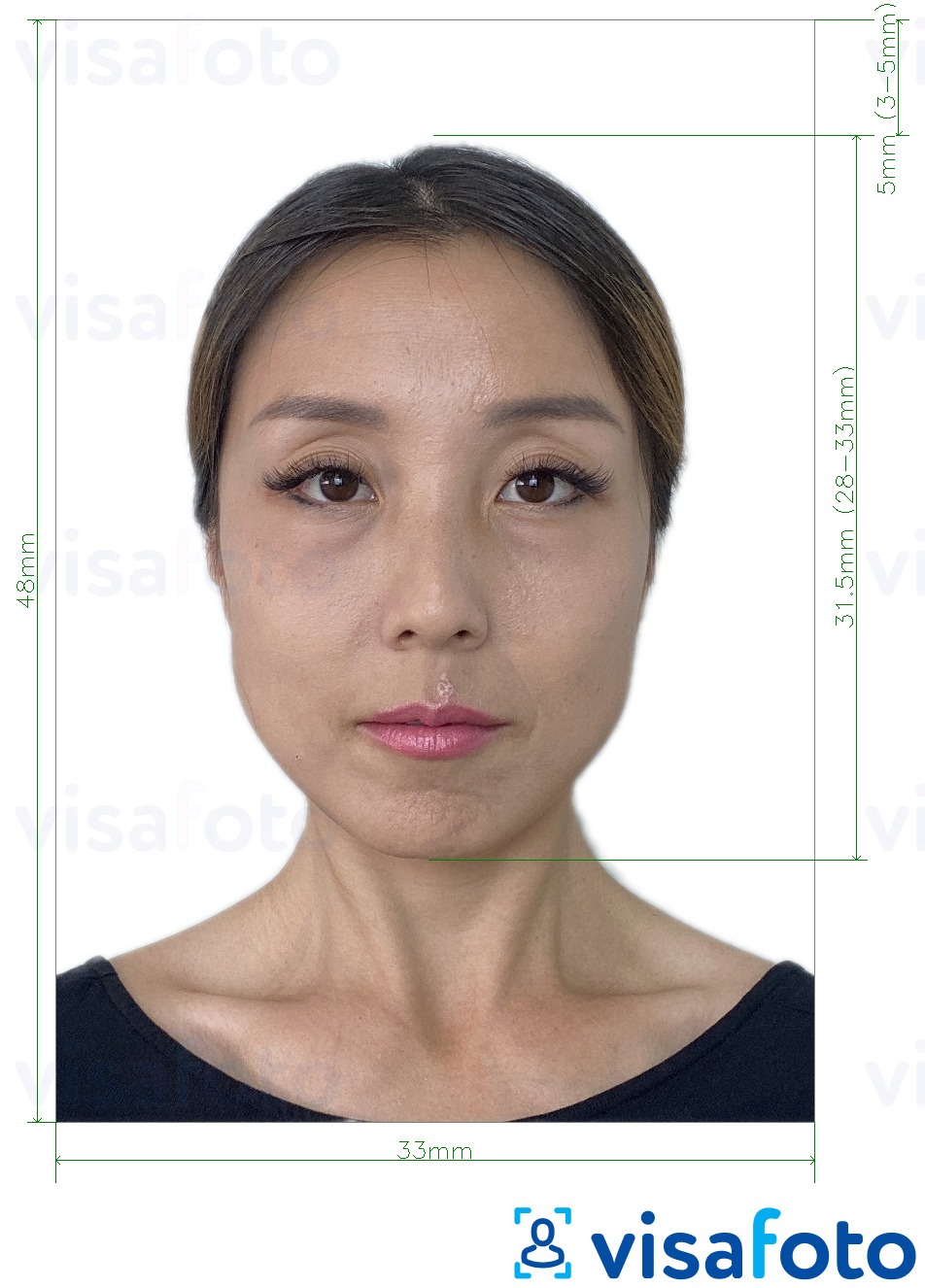 Exemple de foto per a Visa xinesa 33x48 mm amb la mida exacta especificada