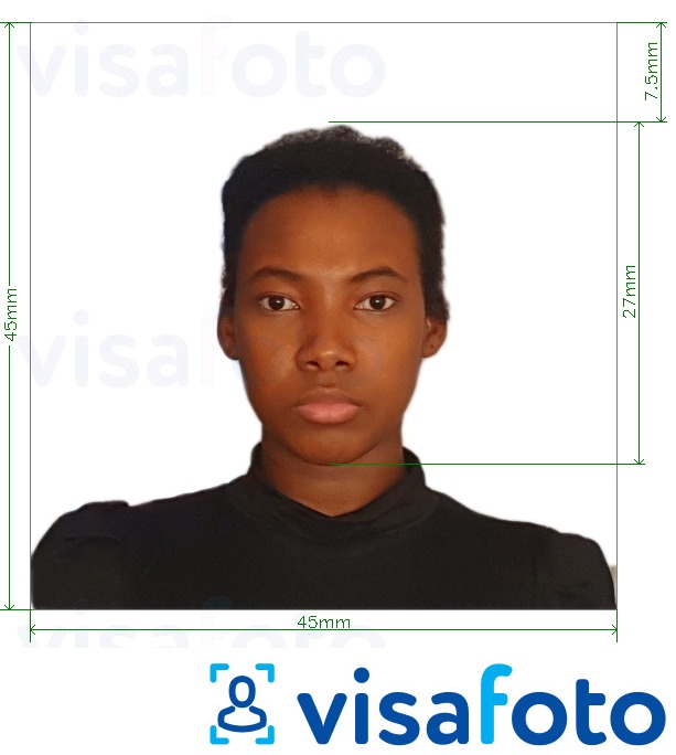 Exemple de foto per a Visa Cuba 45x45 mm amb la mida exacta especificada