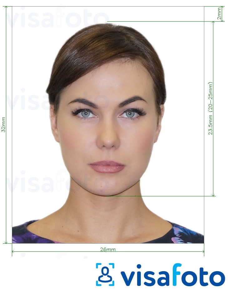 Exemple de foto per a Targeta d'identitat d'estranger (TIE) Espanya 32x26 mm amb la mida exacta especificada