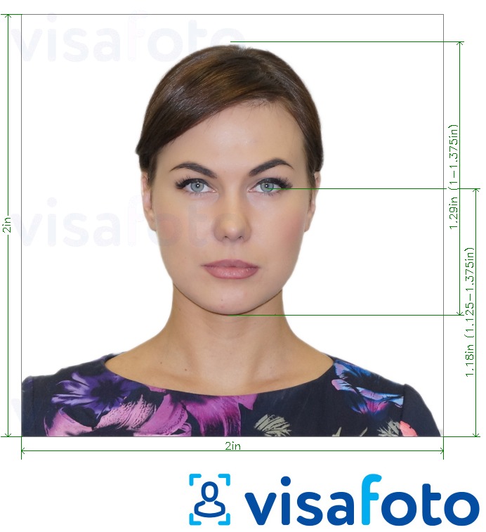 Exemple de foto per a Grècia Visa 2x2 polzades (des dels EUA) amb la mida exacta especificada