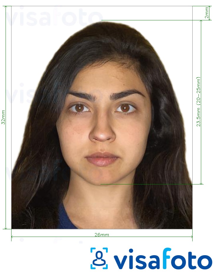 Exemple de foto per a Passaport de Guatemala 2,6x3,2 cm amb la mida exacta especificada