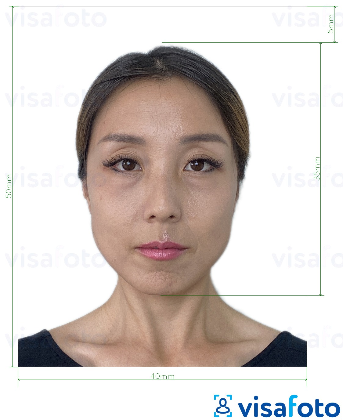 Exemple de foto per a Passaport de Hong Kong 40x50 mm (4x5 cm) amb la mida exacta especificada