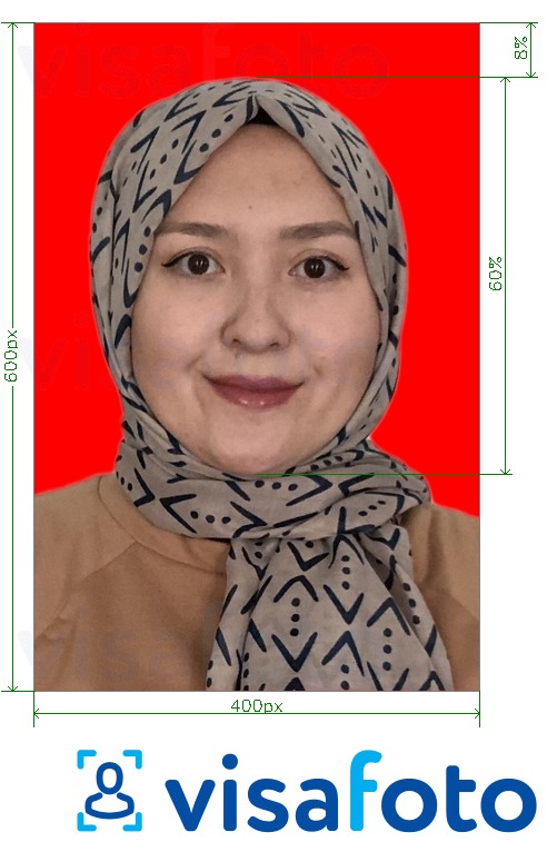Exemple de foto per a Registre de visat electrònic d'Indonèsia amb la mida exacta especificada