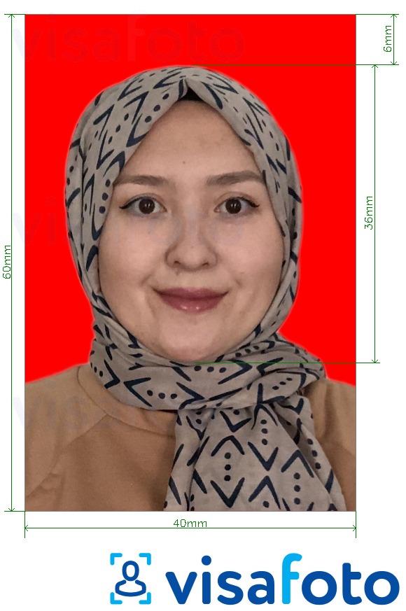 Exemple de foto per a Fons vermell Indonèsia Visa 4x6 cm amb la mida exacta especificada