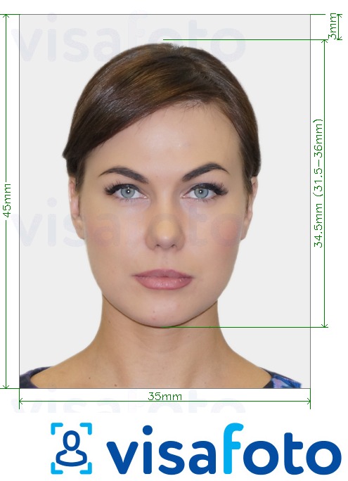 Exemple de foto per a Irlanda Visa 35x45 mm (3,5x4,5 cm) amb la mida exacta especificada