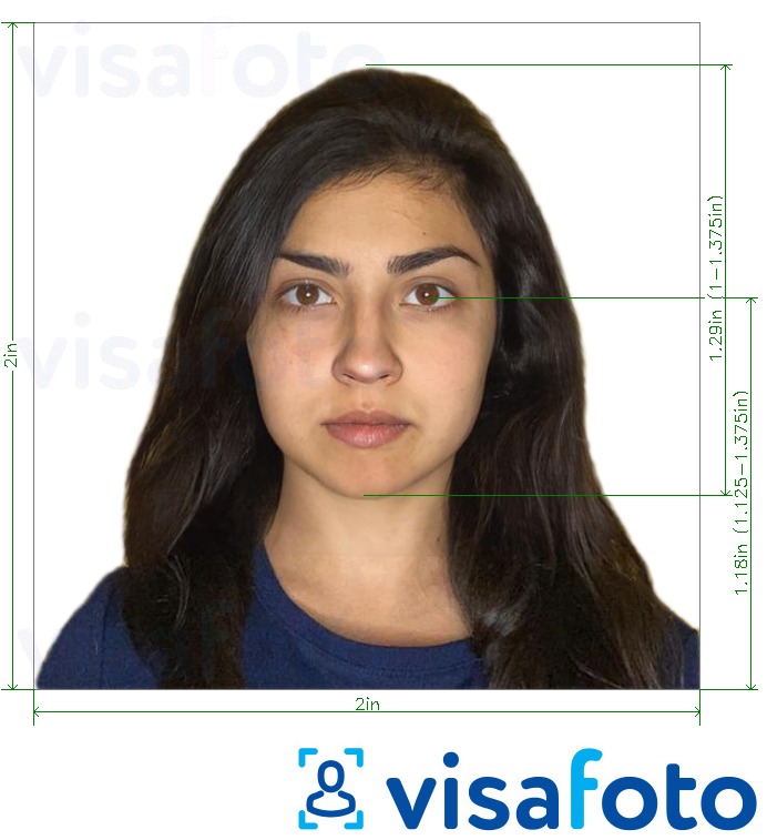 Exemple de foto per a Passaport OCI Índia (2x2 polzades, 51x51mm) amb la mida exacta especificada