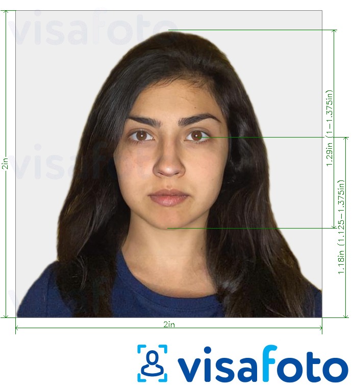 Exemple de foto per a Visa de l'Índia (2x2 polzades, 51x51mm) amb la mida exacta especificada