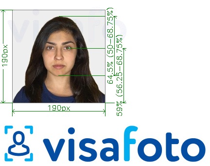 Exemple de foto per a Índia Visa 190x190 px a través de VFSglobal.com amb la mida exacta especificada