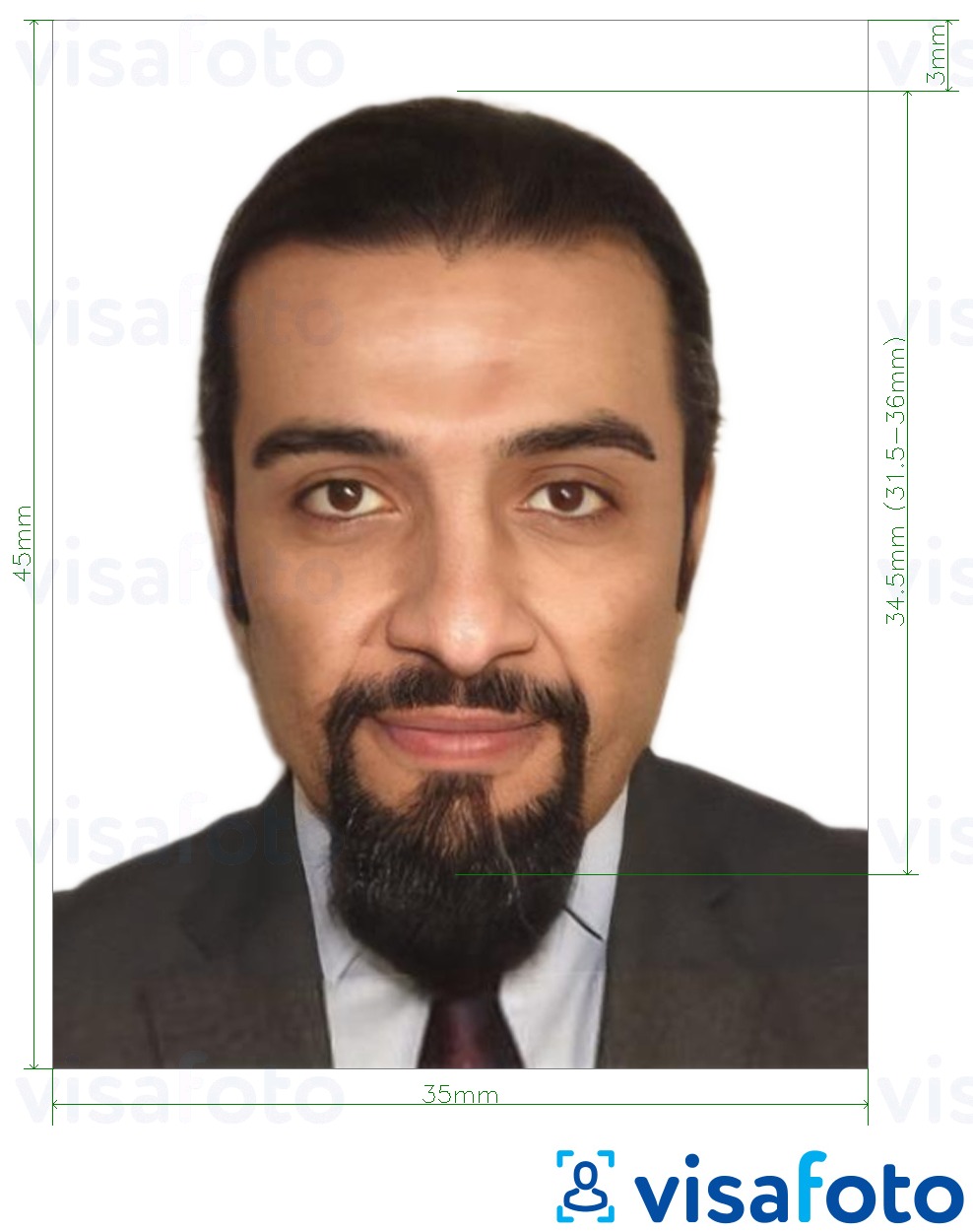 Exemple de foto per a Passaport Iraq 35x45 mm (3,5x4,5 cm) amb la mida exacta especificada