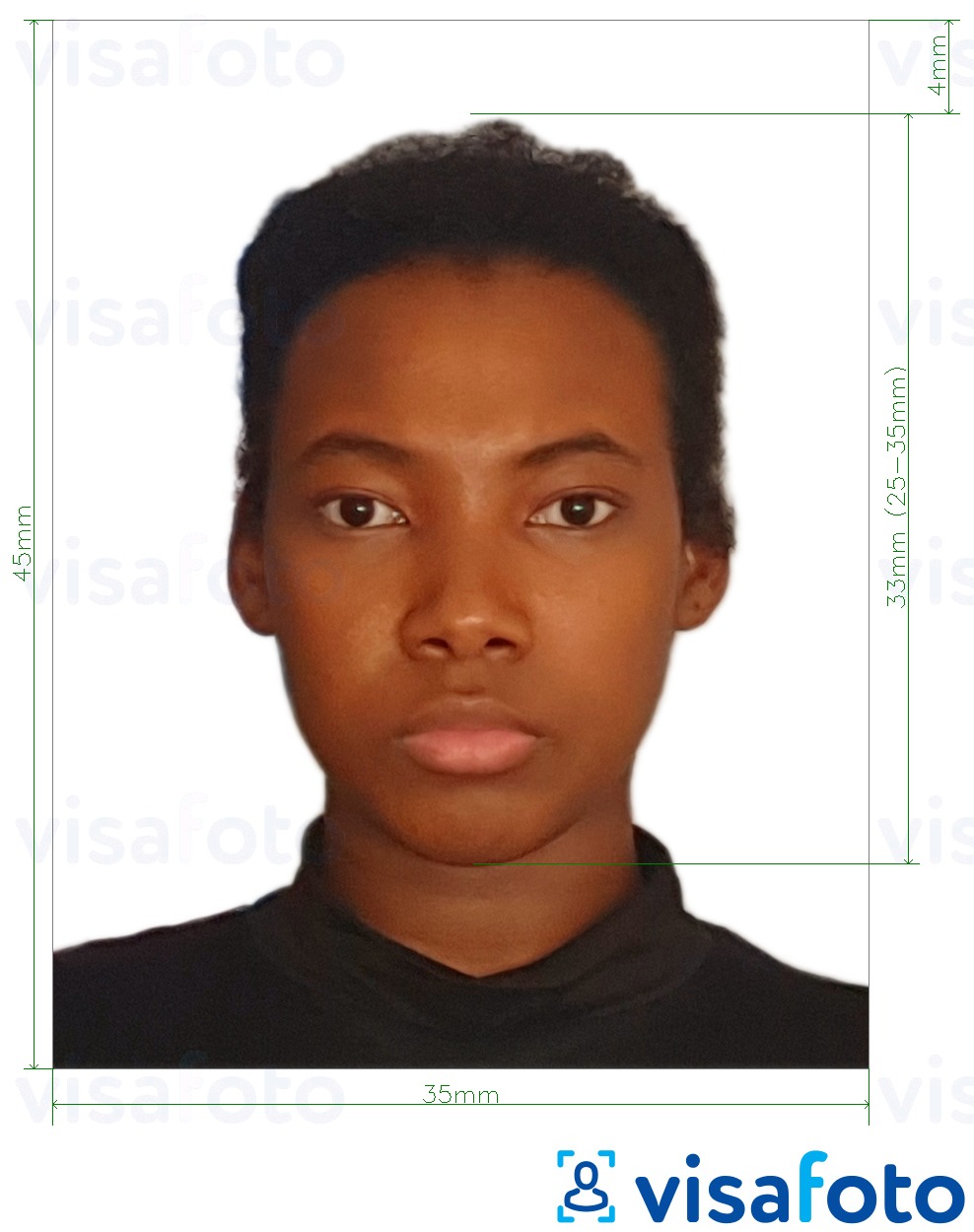 Exemple de foto per a Passaport de Jamaica 35x45 mm (3.5x4.5 cm) amb la mida exacta especificada