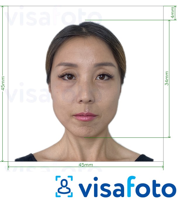 Exemple de foto per a Visa japonesa 45x45mm, capçal 34 mm amb la mida exacta especificada