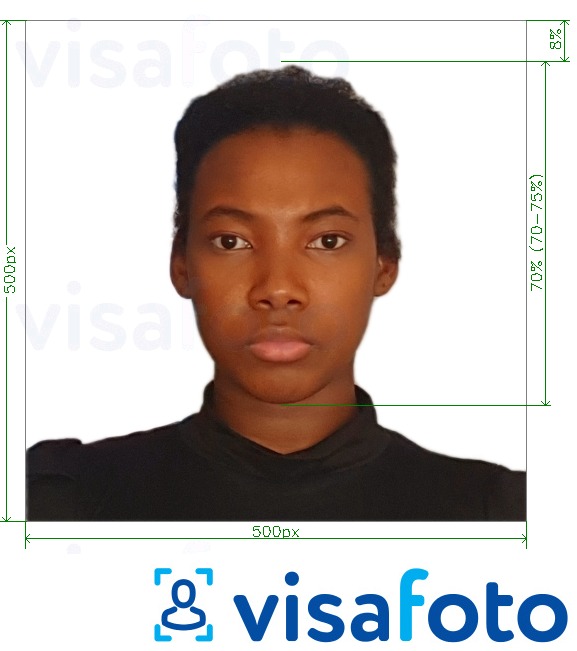 Exemple de foto per a Visa electrònica de Kenya en línia 500x500 píxels amb la mida exacta especificada