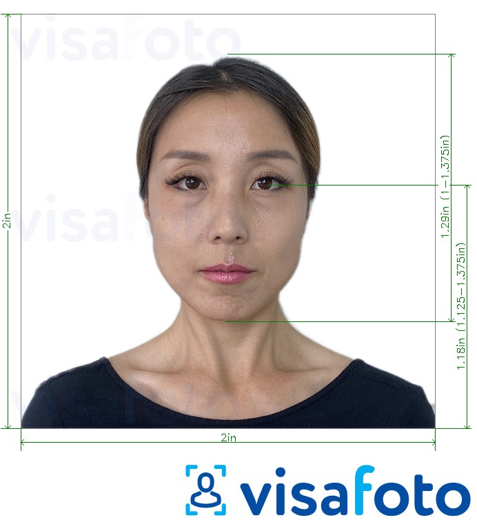 Exemple de foto per a Cambodja visa 2x2 polzades des dels EUA amb la mida exacta especificada