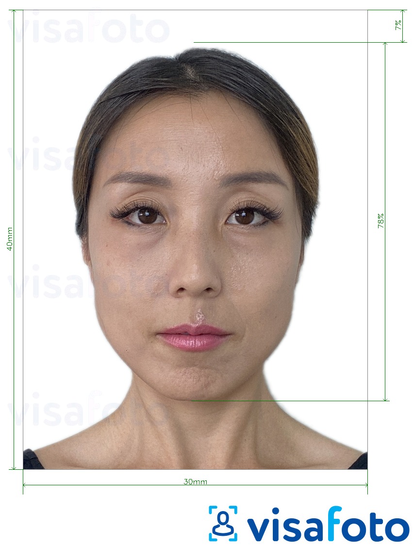 Exemple de foto per a Registre d'estrangers de Corea del Sud 3x4 cm (30x40 mm) amb la mida exacta especificada