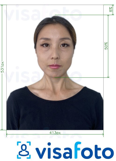 Exemple de foto per a Passaport de Corea en línia amb la mida exacta especificada