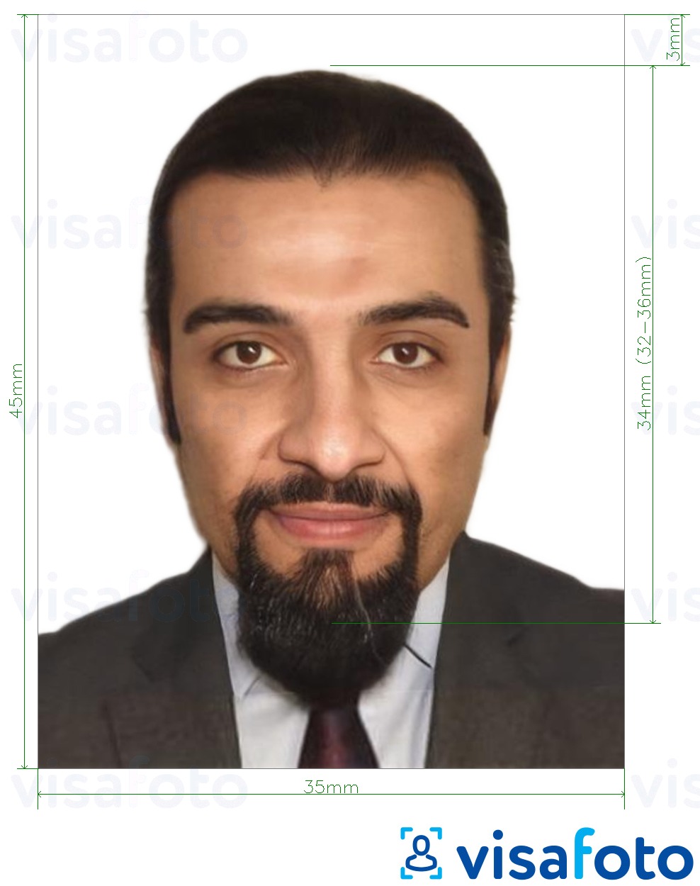 Exemple de foto per a Líban passaport 3,5x4,5 cm (35x45 mm) amb la mida exacta especificada