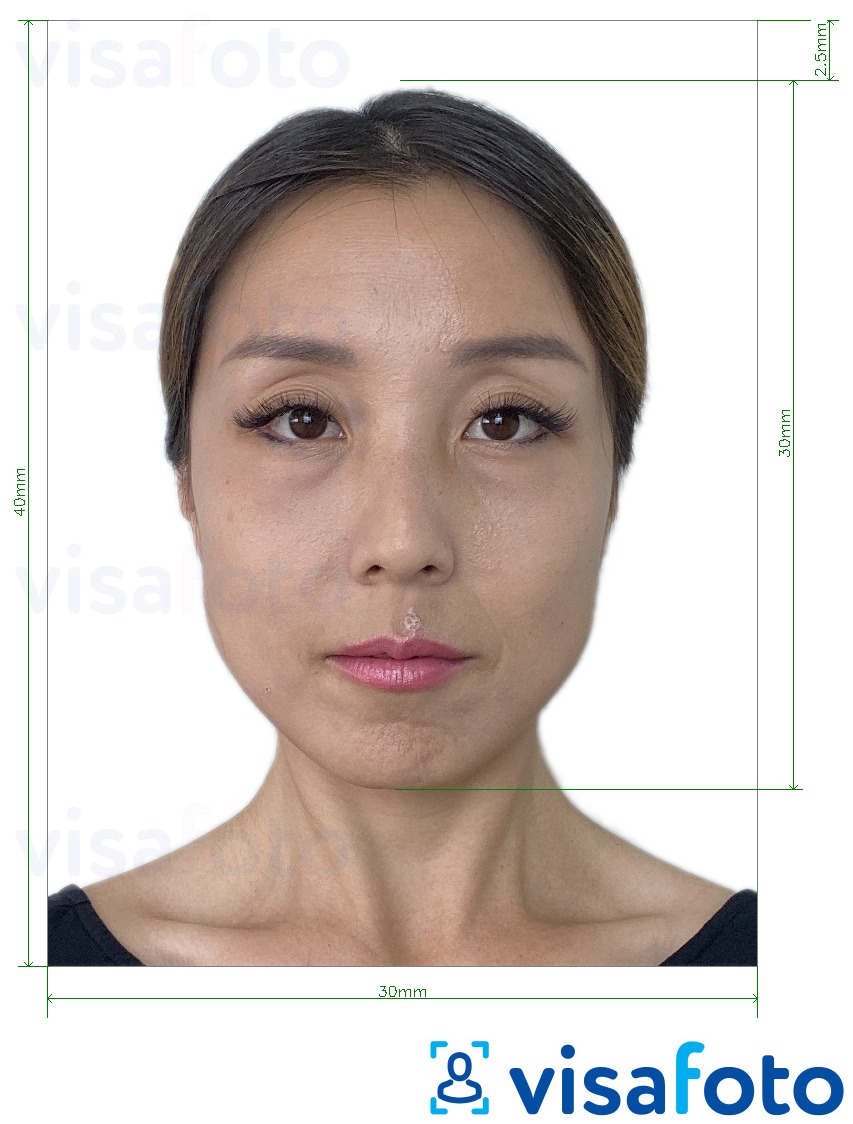 Exemple de foto per a Visa de Mongòlia 3x4 cm (30x40 mm) amb la mida exacta especificada