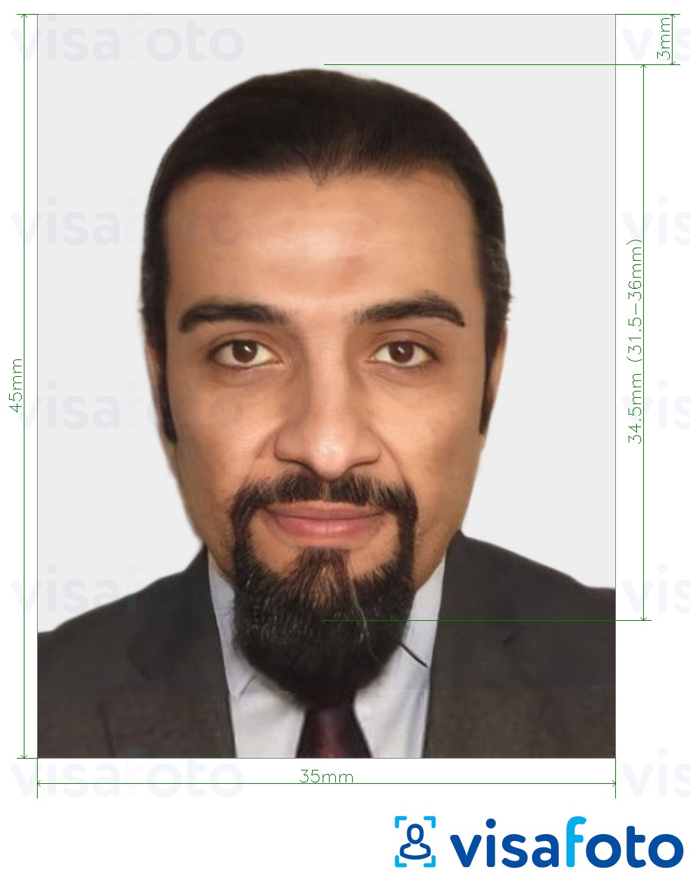 Exemple de foto per a Visa de Mauritània 35x45 mm (3.5x4.5 cm) amb la mida exacta especificada