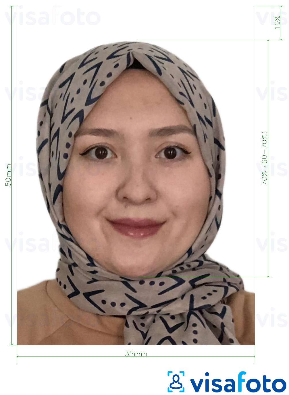 Exemple de foto per a Malàisia Visa 35x50 mm de fons blanc amb la mida exacta especificada