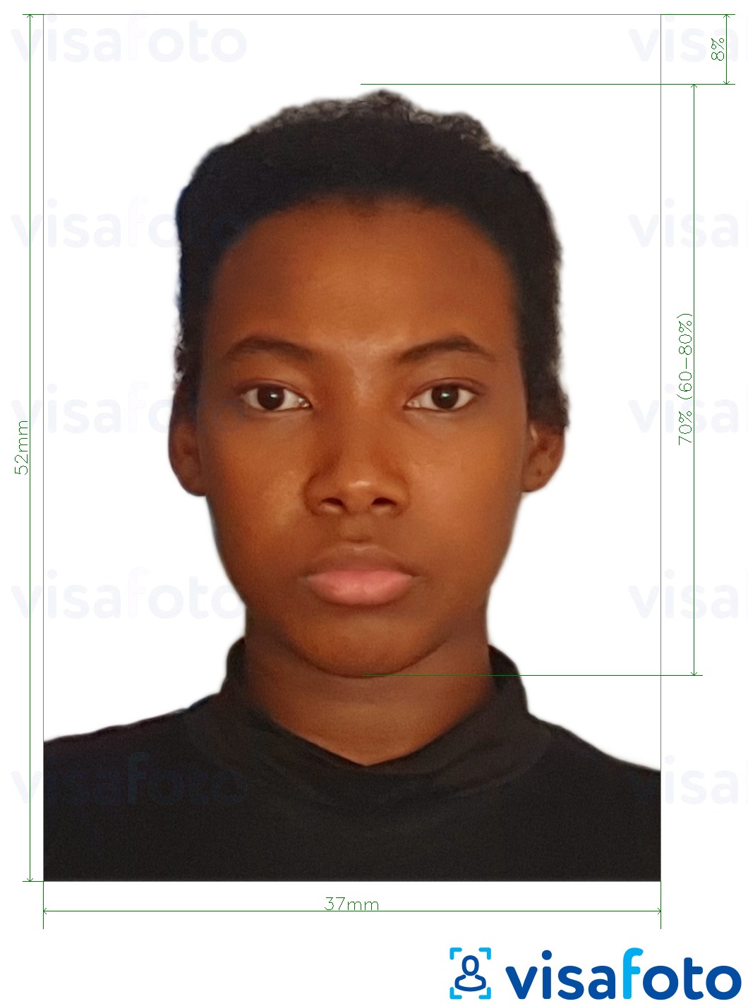 Exemple de foto per a Passaport de Namíbia 37x52mm (3.7x5.2 cm) amb la mida exacta especificada
