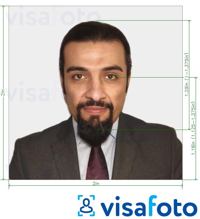 Exemple de foto per a Qatar passaport 2x2 polzades (51x51 mm) amb la mida exacta especificada