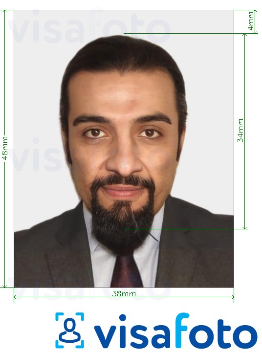 Exemple de foto per a Visa de Qatar 38x48 mm (3.8x4.8 cm) amb la mida exacta especificada