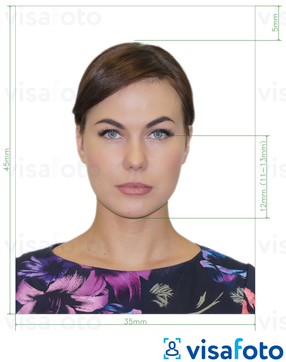 Exemple de foto per a Rússia Passaport (ulls a la part inferior de la barbeta 12 mm), 35x45 mm amb la mida exacta especificada