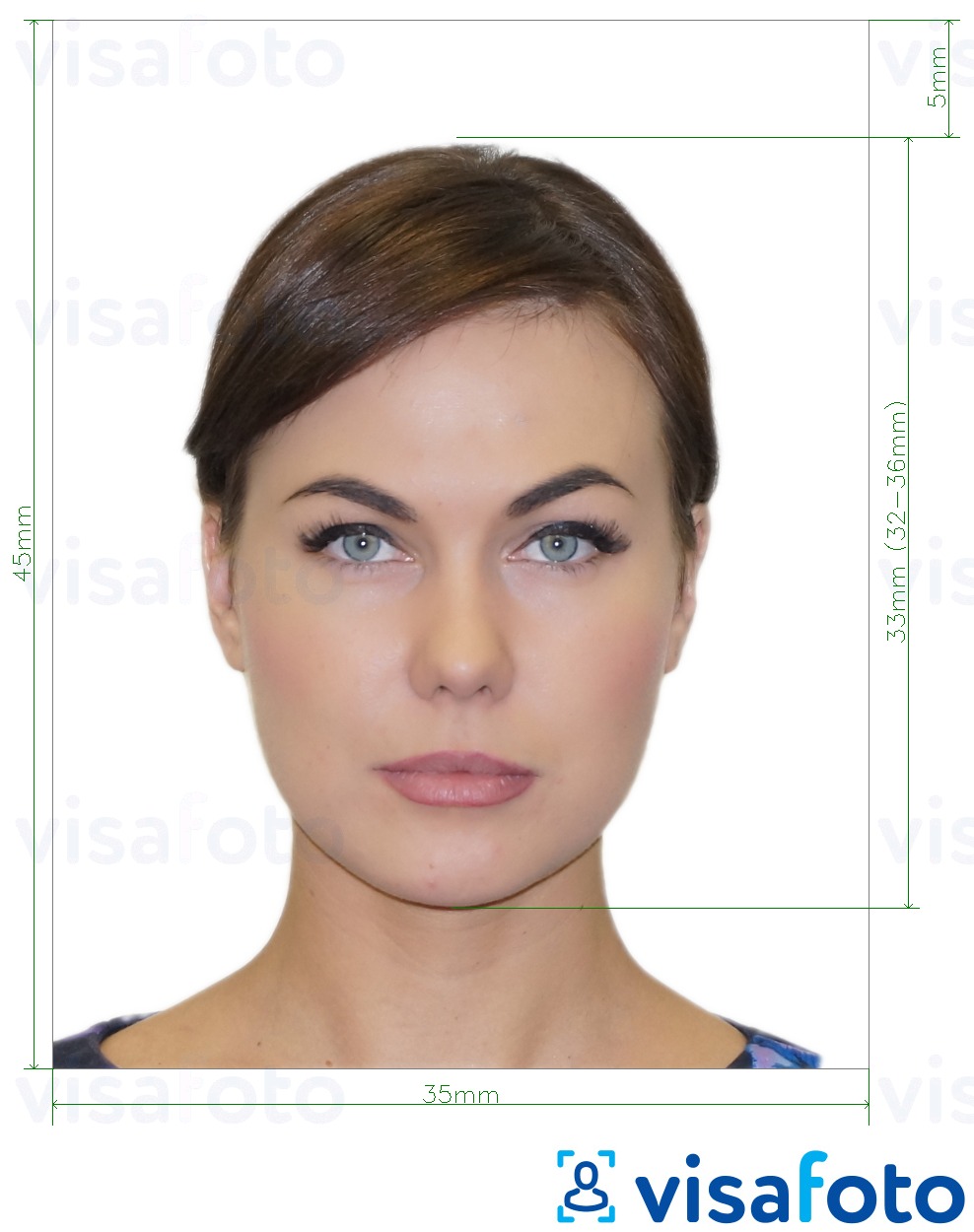 Exemple de foto per a Rússia Visa 35x45 mm (3,5x4,5 cm) amb la mida exacta especificada